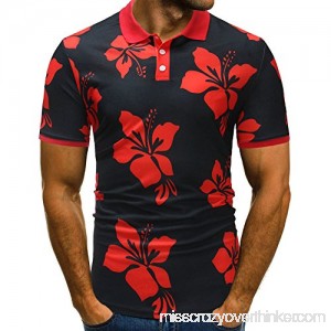Peize Mens Print Floral Buttons Design Half Cardigans,Mens Short Sleeve T Shirt Red B07NC82FKR
